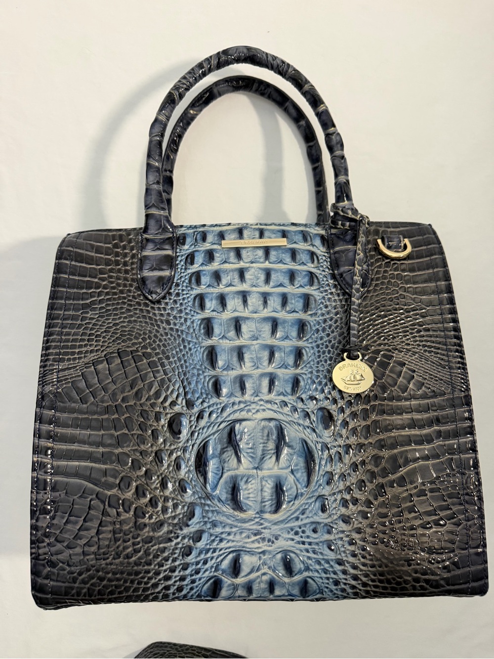 Brahmin Lg Caroline Melbourne Blue to Black Ombre Croc-Embossed Satchel